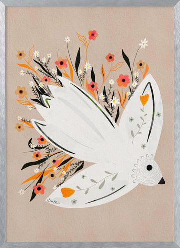 Peaceful Floral Dove | Poster - Silver Frame Interior