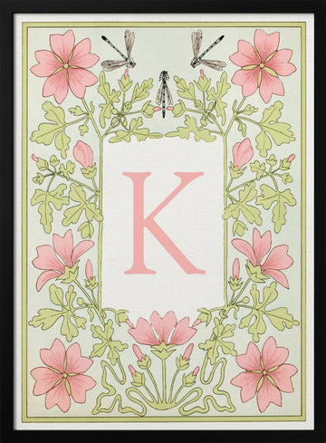 Floral K and Dragonflies | Poster - Black Metal Frame Interior