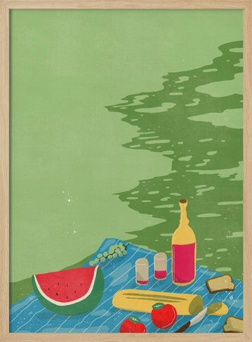 Riverside Picnic Scene | Poster - Wood Frame Interior