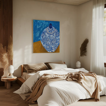 Elegant Blue Floral Jar | Canvas - Room Interior 2
