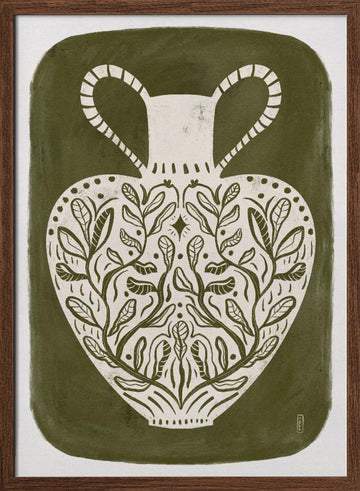 Botanical Folk Vase | Poster - Walnut Frame Interior