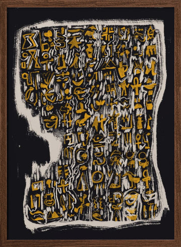 Golden Hieroglyphic Head | Poster - Walnut Frame Interior