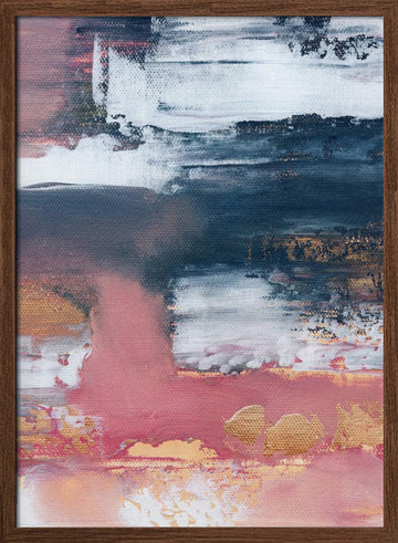 Gold Blush Abstract Layers | Poster - Walnut Frame Interior