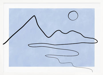 Minimalist Mountain Lake Sun | Poster - White Frame Interior