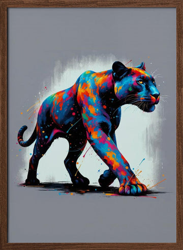 Colorful Black Panther | Poster - Walnut Frame Interior