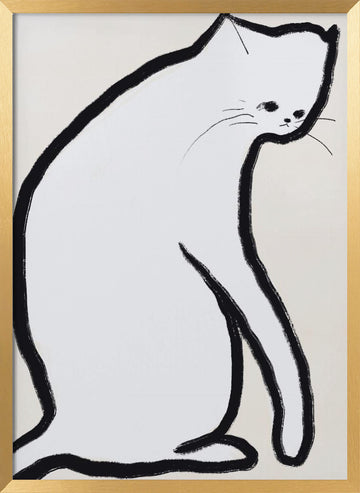 Pensive White Cat | Poster - Gold Frame Interior