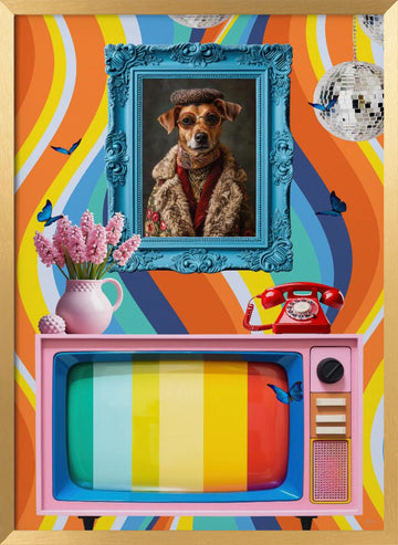 Groovy Dog Portrait | Poster - Gold Frame Interior