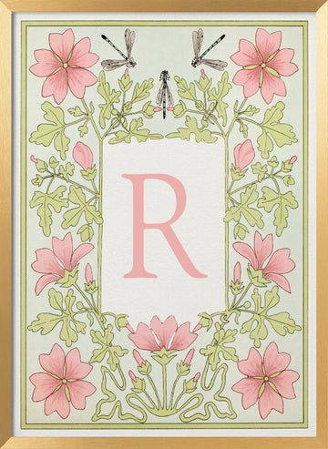 Pink Floral Letter R | Poster - Gold Frame Interior