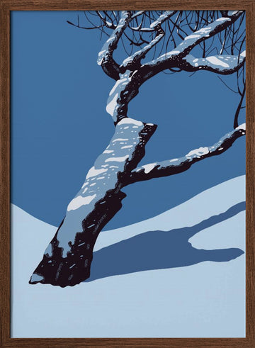 Snowy Winter Tree | Poster - Walnut Frame Interior