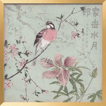 Pink Bird Cherry Blossoms | Poster - Gold Frame Interior