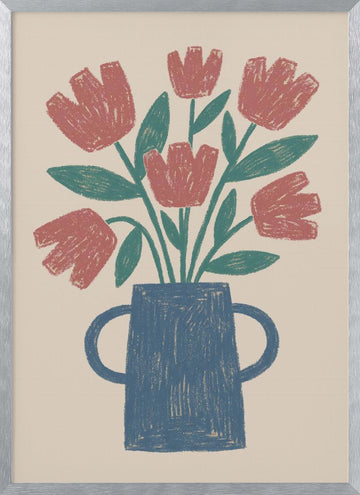 Rustic Tulips in Vase | Poster - Silver Frame Interior