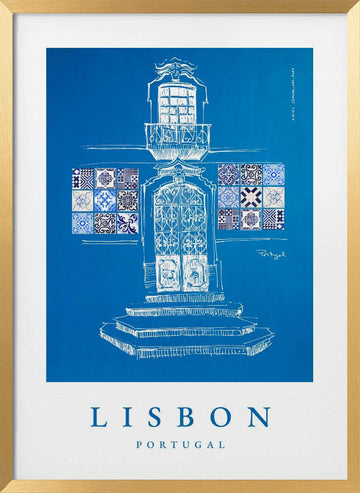 Lisbon Azulejo Facade | Poster - Gold Frame Interior