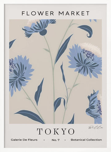 Tokyo Blue Flowers | Poster - White Frame Interior