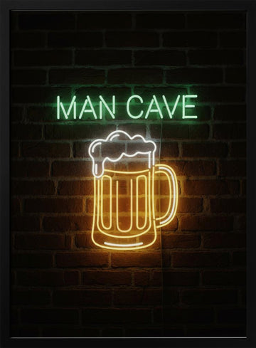 Man Cave Neon Beer Mug | Poster - Black Metal Frame Interior