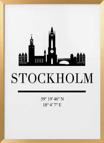 Stockholm City Silhouette | Poster - Gold Frame Interior
