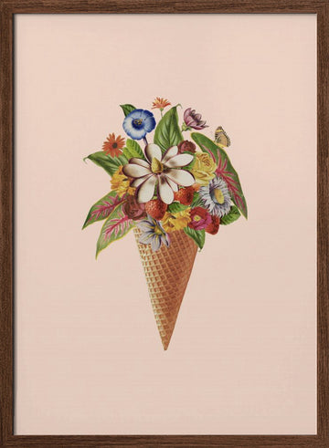 Floral Ice Cream Cone | Poster - Walnut Frame Interior