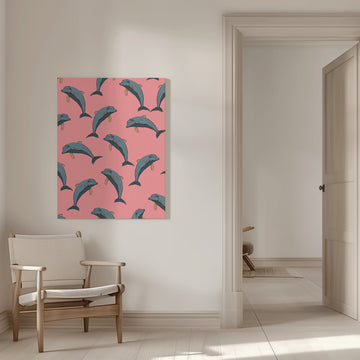 Playful Pink Dolphins | Canvas - Room Interior 1
