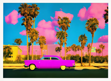 Tropical Pink Car | Poster - White Frame Interior