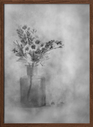Dreamy Black and White Flowers | Poster - Walnut Frame Interior
