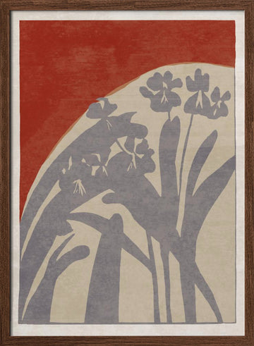 Red And Grey Botanicals | Poster - Walnut Frame Interior