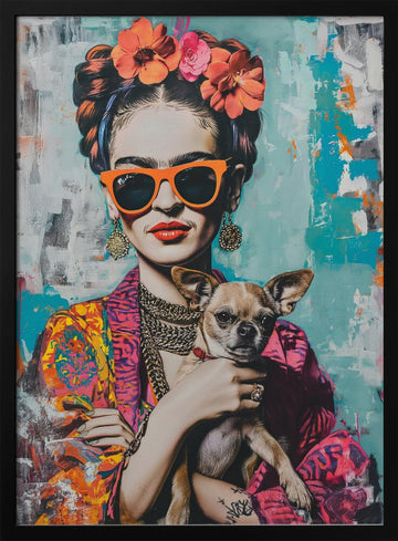 Colorful Portrait Chihuahua | Poster - Black Metal Frame Interior