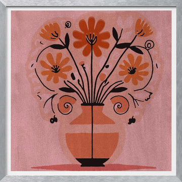 Vibrant Folk Art Bouquet | Poster - Silver Frame Interior