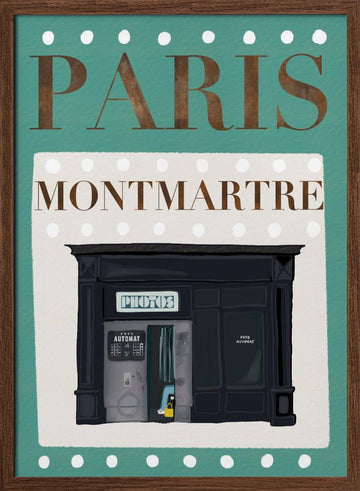 Paris Montmartre Photo Booth | Poster - Walnut Frame Interior