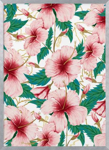 Tropical Pink Hibiscus | Poster - Silver Frame Interior