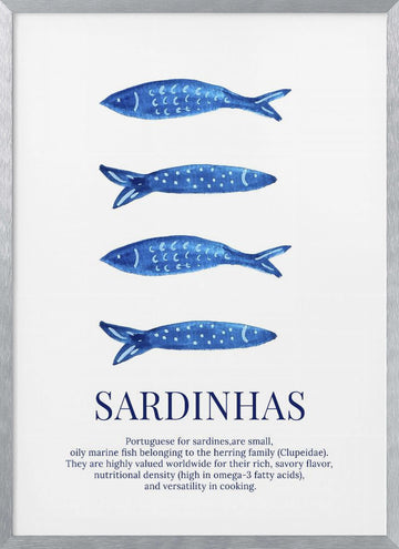 Portuguese Blue Sardines | Poster - Silver Frame Interior
