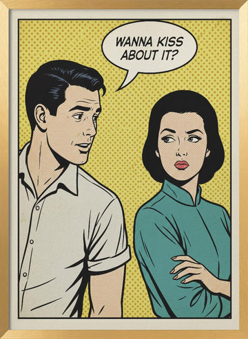 Retro Kiss Proposal | Poster - Gold Frame Interior