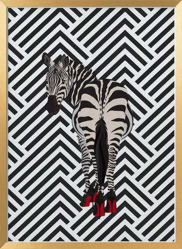 Zebra In Red Heels | Poster - Gold Frame Interior