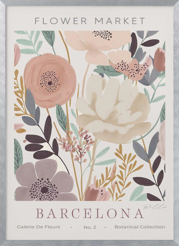 Barcelona Flower Market | Poster - Silver Frame Interior
