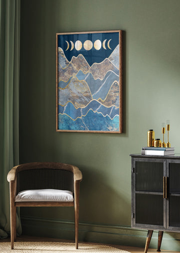 Golden Peaks Moon Phases | Poster - Room Interior 2