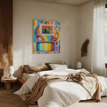 Colorful Retro Dog Scene | Canvas - Room Interior 2