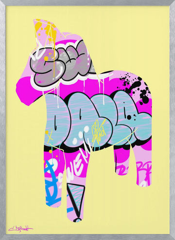 Pink Blue Graffiti Horse | Poster - Silver Frame Interior