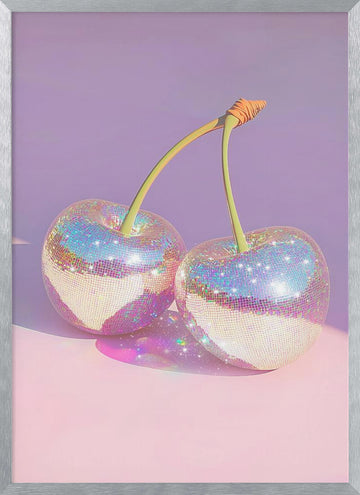 Sparkling Disco Cherries | Poster - Silver Frame Interior