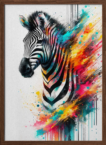 Colorful Zebra Splash | Poster - Walnut Frame Interior