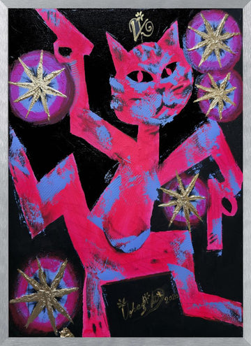 Vibrant Neon Cat | Poster - Silver Frame Interior