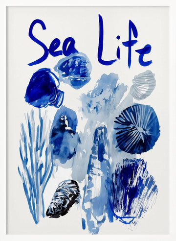 Indigo Sea Life Watercolor | Poster - White Frame Interior