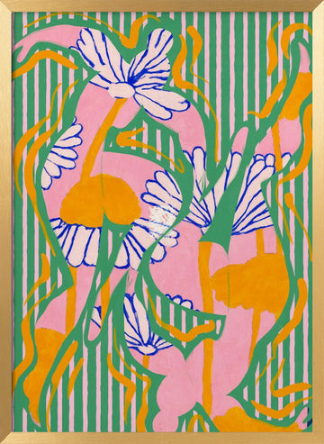 Vibrant Striped Daisies | Poster - Gold Frame Interior
