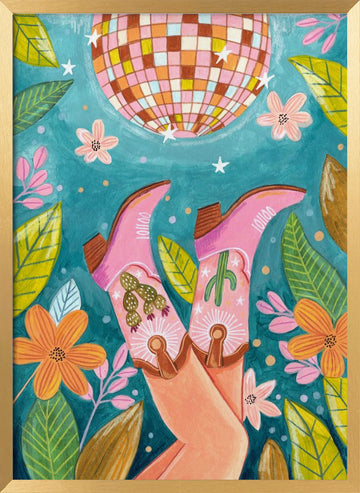 Cowboy boots and disco ball | Poster - Gold Frame Interior