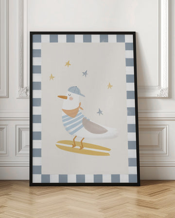 Happy Surfing Seagull | Poster - Room Interior 1