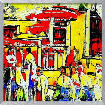 Colorful Street Market | Poster - Silver Frame Interior
