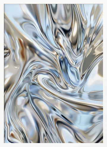 Liquid Silver Flow | Poster - White Frame Interior