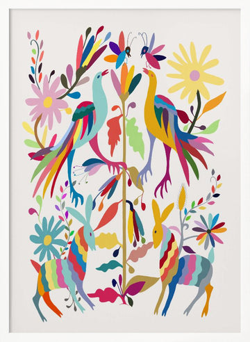 Vibrant Folk Creatures | Poster - White Frame Interior