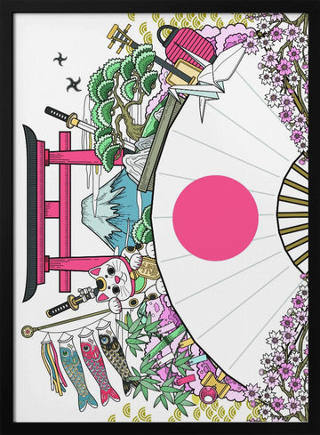 Japanese Culture Collage | Poster - Black Metal Frame Interior