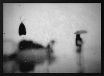Moth and Umbrella Silhouette | Poster - Black Metal Frame Interior