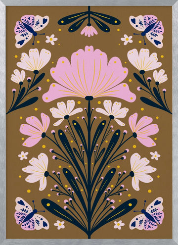 Symmetrical Butterfly Garden | Poster - Silver Frame Interior