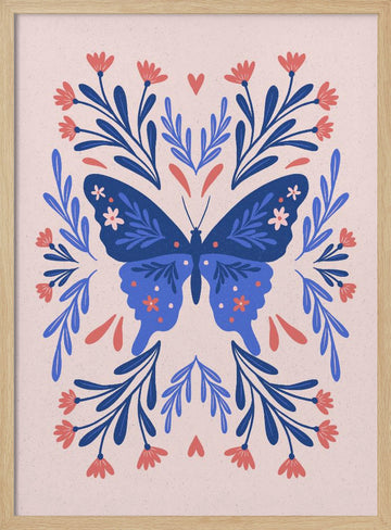Symmetrical Floral Butterfly | Poster - Wood Frame Interior