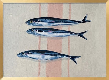Three Blue Sardines | Poster - Gold Frame Interior